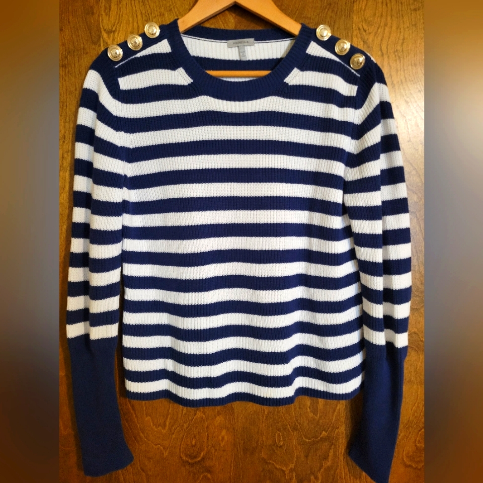Marella Italian Knit Cotton Nautical Striped Sweater